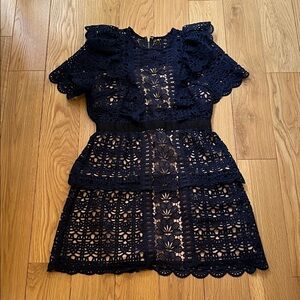 Like New Self-Portrait Navy Guipure Lace Dress